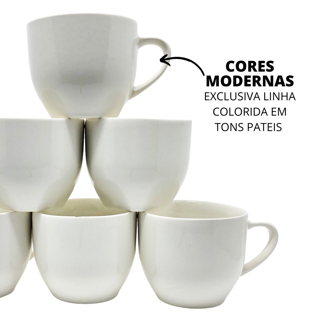 Jogo 12 Xícara Chá Café 170ml Amarelo em Porcelana - MUNDO DA