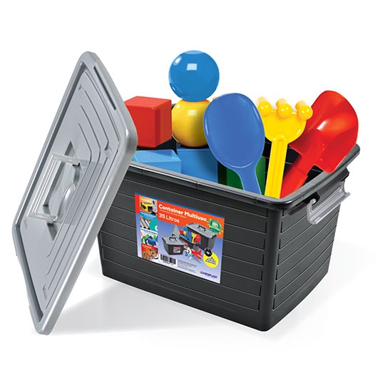 Caixa Organizadora Container 35 Litros Preto Com Tampa e Trava 25166 Arqplast