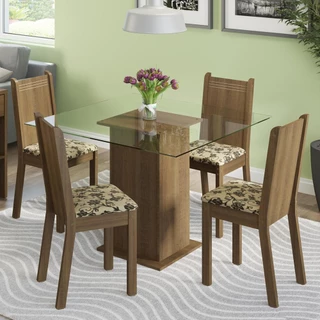 Conjunto Sala de Jantar Madesa Magda Mesa Tampo de Vidro com 4 Cadeiras - Rustic/Bege Marrom em Oferta na Shopee