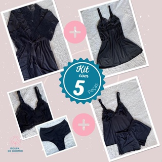 Kit 5 peças amamentação robe camisola babydoll calcinha sutiã