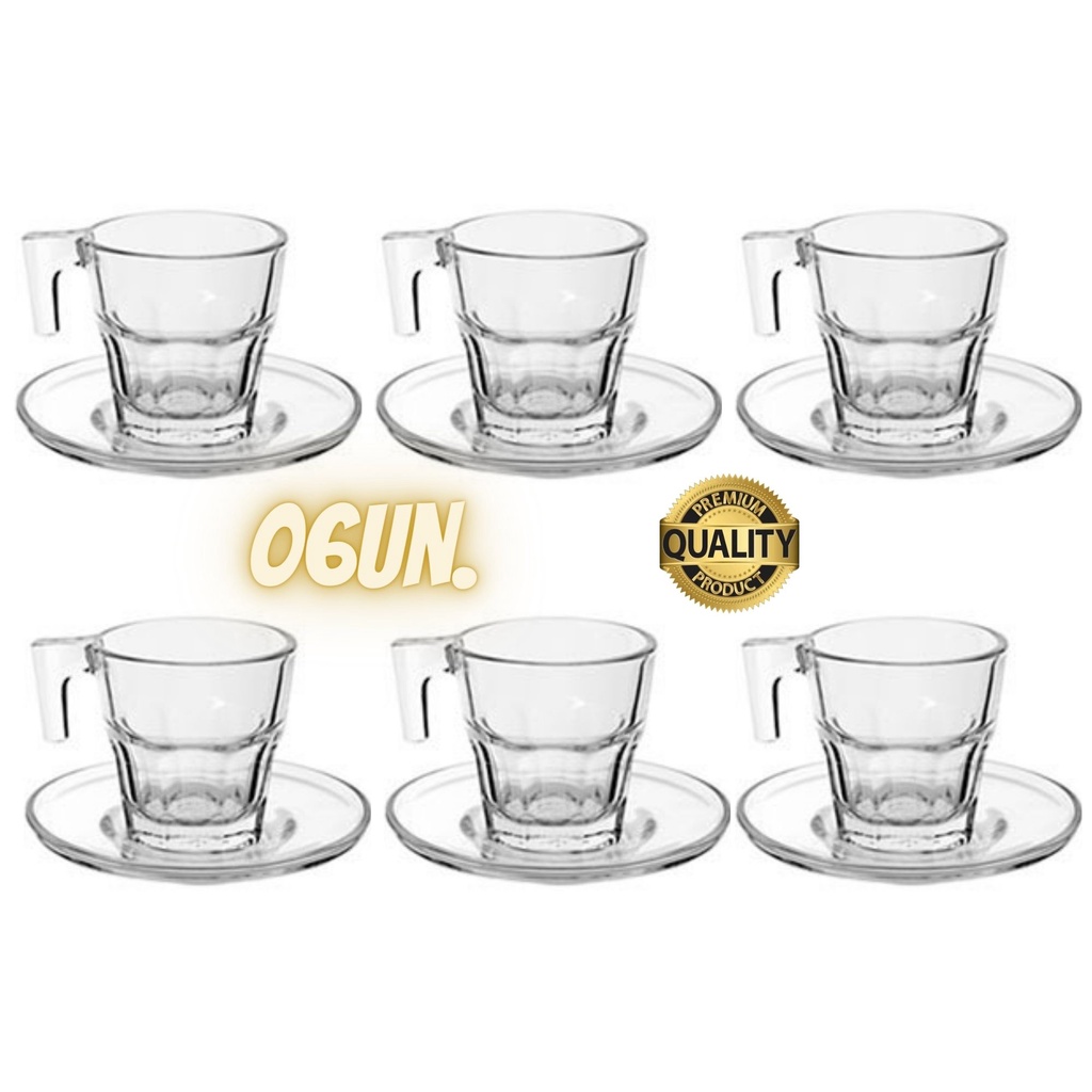 Jogo 6 Copo / Xícaras de Café 80ml De Vidro + Pires - Decore Fácil Shop