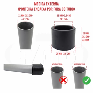 Ponteira Pé Borracha Para Cadeira Mesa 7/8 Pol. Externa