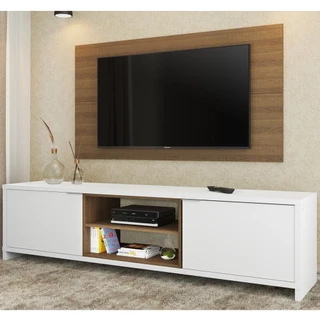 Rack Madesa Metz e Painel para TV até 55 Polegadas - Branco/Rustic/Rustic em Oferta na Shopee