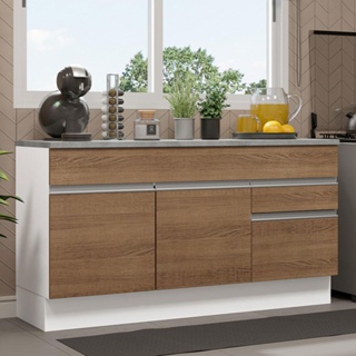 Balcão Gabinete de Pia Madesa Glamy 150 cm 2 Gavetas 2 Portas (Com Tampo) - Branco/Rustic