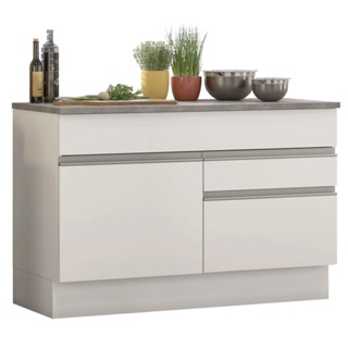 Balcão de Pia Madesa Glamy 120 cm 1 Porta e 2 Gavetas (Com Tampo) - Branco