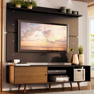 Rack Madesa Dubai e Painel para TV até 65 Polegadas com Pés - Preto/Rustic D8D8 em Oferta na Shopee