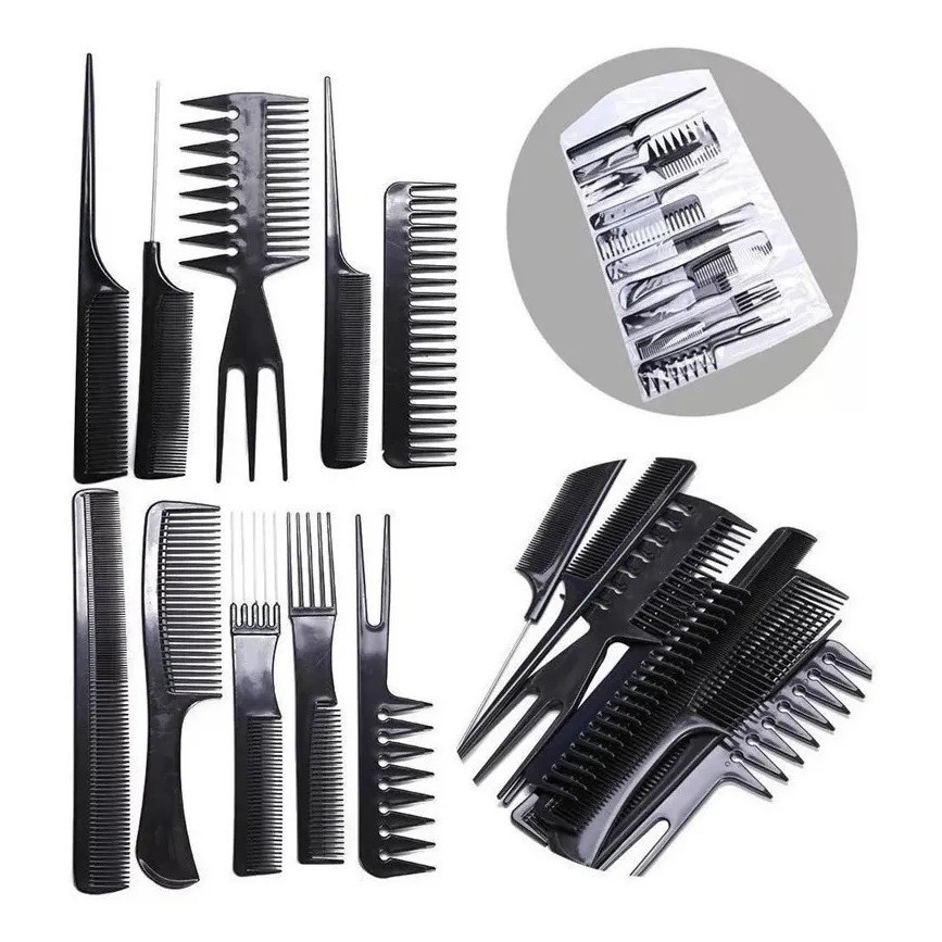 Kit 10 Pentes De Corte Cabeleireiro Barbeiro Profissional