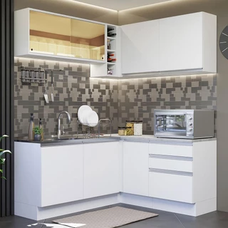 Cozinha Completa de Canto Madesa Glamy 329002 com Armário e Balcão (Sem Tampo e Pia) - Branco em Oferta na Shopee