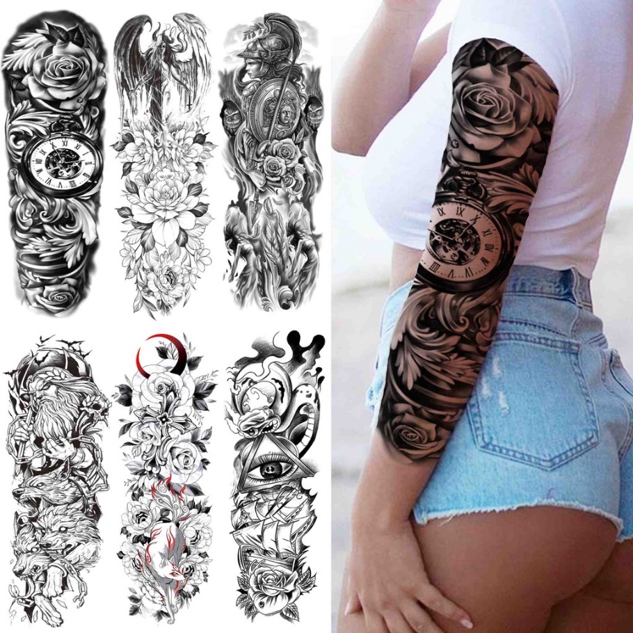 Especial 3D Grande Flor Rosa Tatuagem Temporária Para Mulheres Homens Bússola Preta Tatuagens Guerreiros Adesivo Triângulo De Braço Cheio