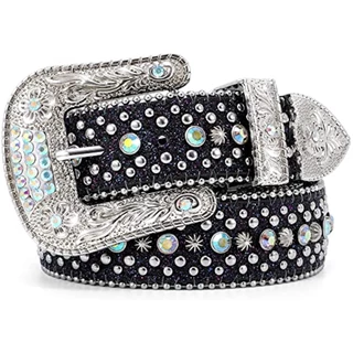 Cinto De Couro PU Ocidental Cowboy Cowgirl Unisexo De Cintura Com Fivela De Strass