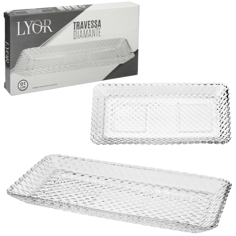 Travessa Retangular De Vidro Diamante
