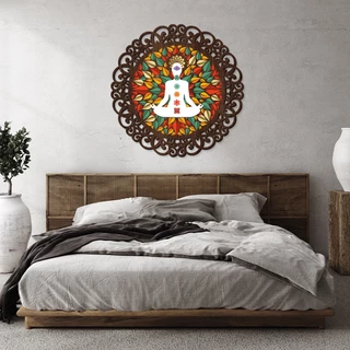 Mandala em madeira 3mm, quadro decorativo para parede, Zodíaco, Meditação, Zen, Yoga, MEDITAÇÃO 1
