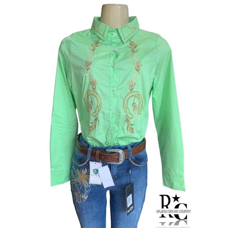 CAMISA COUNTRY FEMININA MINUTY THERMO MANGA LONGA BORADA PARA SHOW ...