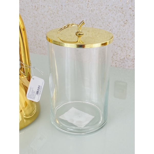 Pote de Vidro Transparente com Tampa Dourada Espelhada