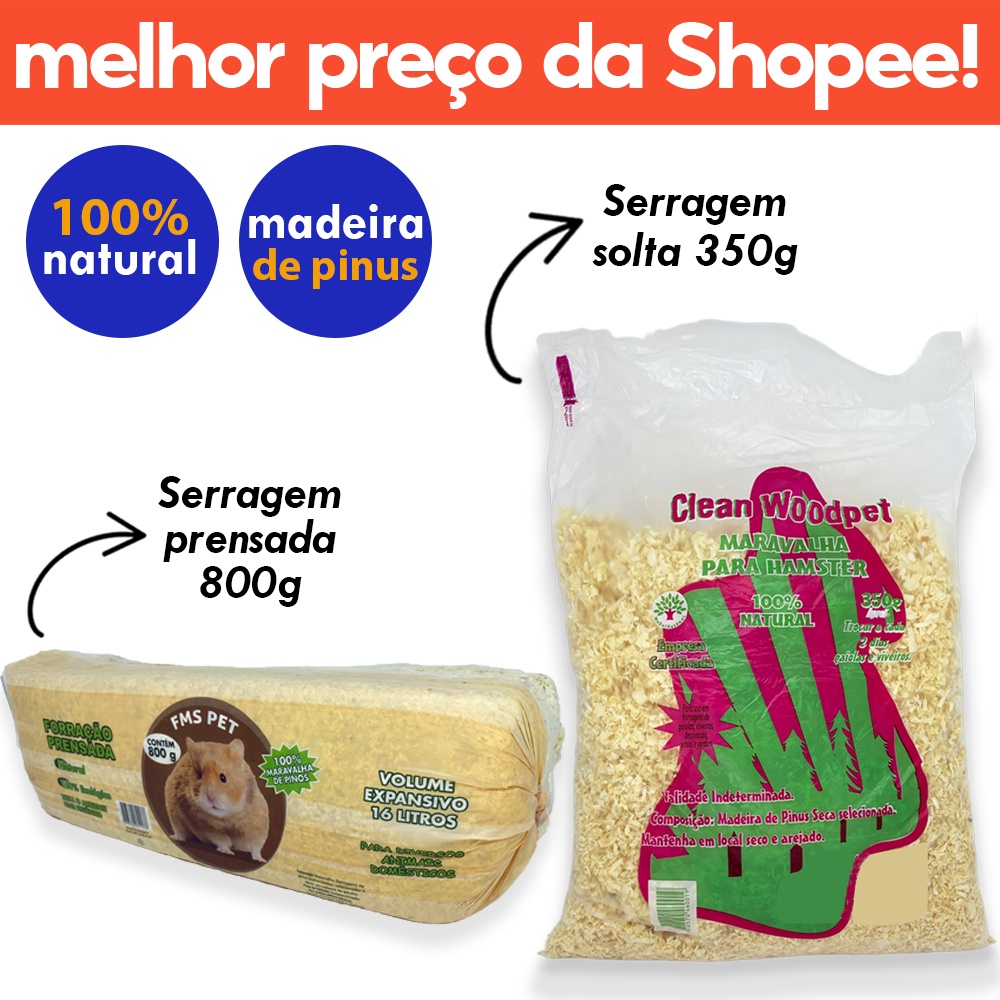 Serragem Pinus Maravalha para Hamster e Roedores Prensada e Solta