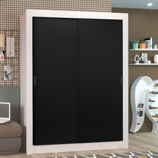 Guarda-Roupa Solteiro Madesa Denver 2 Portas de Correr - Branco/Preto