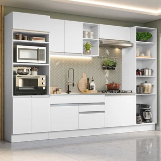Armário de Cozinha Completa 330cm Branco Glamy Madesa 03 em Oferta na Shopee