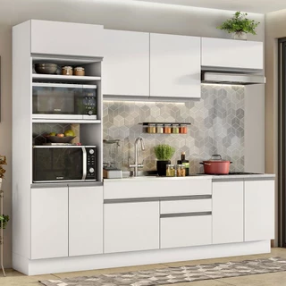 Armário de Cozinha Completa 270cm Branco Glamy Madesa 13 em Oferta na Shopee