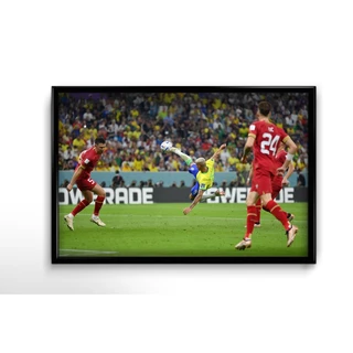 Quadro Decorativo Richarlison Voleio Copa do Mundo Futebol Seleção Brasileira Brasil com Moldura