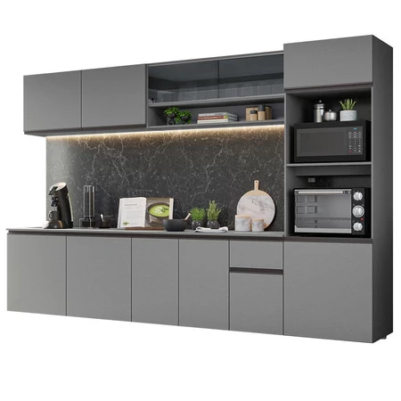 Armário de Cozinha Completa Suspenso 300cm Cinza Nice Madesa 03