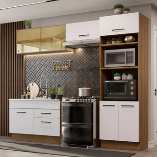 Cozinha Completa Madesa Agata 27000 com Armário e Balcão (Sem Tampo e Pia) - Rustic/Branco em Oferta na Shopee