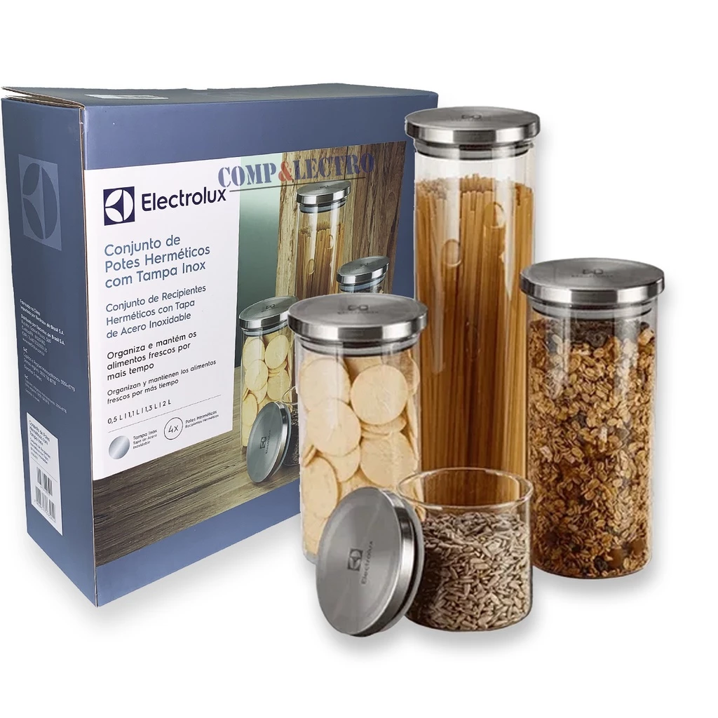 Kit C/ 4 Potes Vidro Porta Mantimentos Herméticos Electrolux
