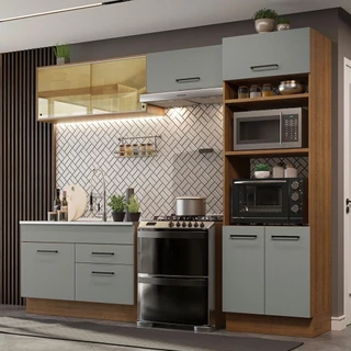 Cozinha Completa Madesa Agata 270005 com Armário e Balcão (Sem Tampo e Pia) - Rustic/Cinza em Oferta na Shopee