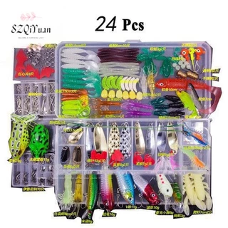 Novo Conjunto 24 Pçs Empilhadores De Pesca De Minnow Colher De Iscas Kit Em Caixa Equipamento Artificial