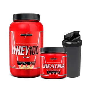 Kit Whey 100% Pure Pote 900g + Creatina 300g + Coqueteleira - Integralmedica