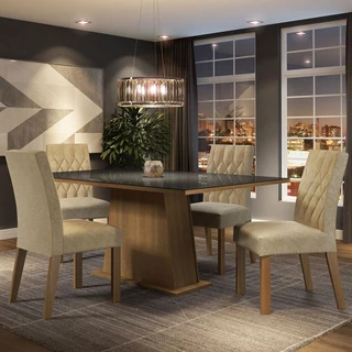 Conjunto Sala de Jantar Mesa Tampo de Vidro 4 Cadeiras Rustic/Preto/Imperial Aryeli Madesa em Oferta na Shopee