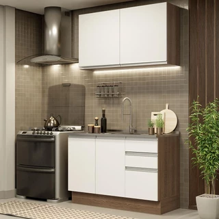 Armário de Cozinha Compacta 120cm Rustic/Branco Glamy Madesa 03 em Oferta na Shopee