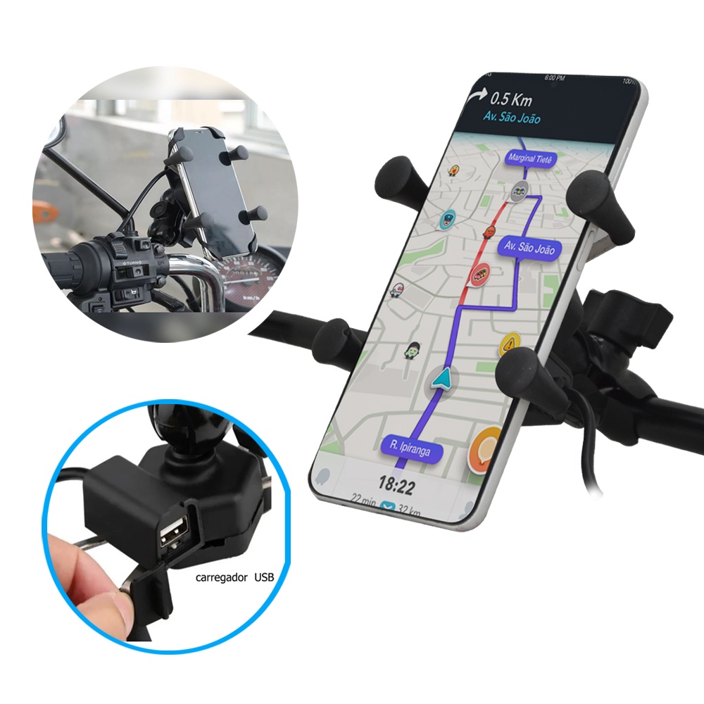 Carregador USB para Celular e GPS para Moto
