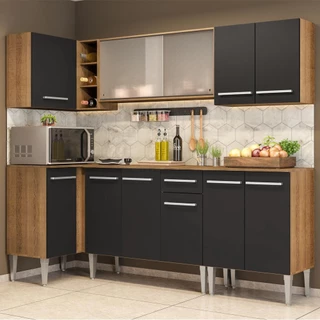 Cozinha Completa de Canto Madesa Emilly Point com Balcão e Armário Vidro em Oferta na Shopee