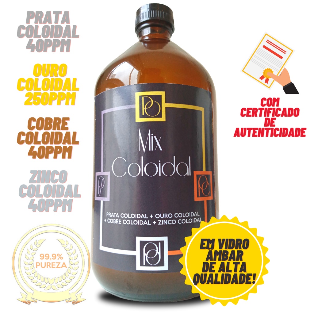 Mix Coloidal 500ml Prata + Ouro + Cobre + Zinco Coloidal Com ...