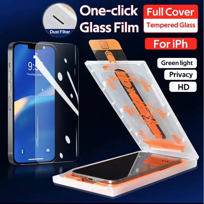 Aplicador Automático De Filme Auxiliar HD Privacidade GreenRay Dust Proo Vidro Temperado Para IPhone 14Plus 13 12 11Pro Max Mini Protetor De Tela De Cobertura Completa Proteção De Instalação De Um Clique