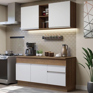 Armário de Cozinha Compacta 150cm Rustic/Branco Glamy Madesa 01