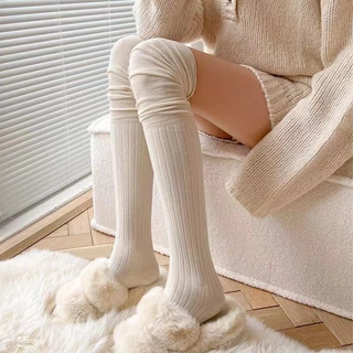 Outono E Inverno Leite Branco Meias Femininas Cáqui Alta s Bege Coxa Japonesas Costura Joelho