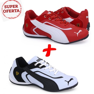 Kit dois pares - Tênis Puma Ferrari Neo Cat vermelho branco + branco preto com FRETE GRATIS
