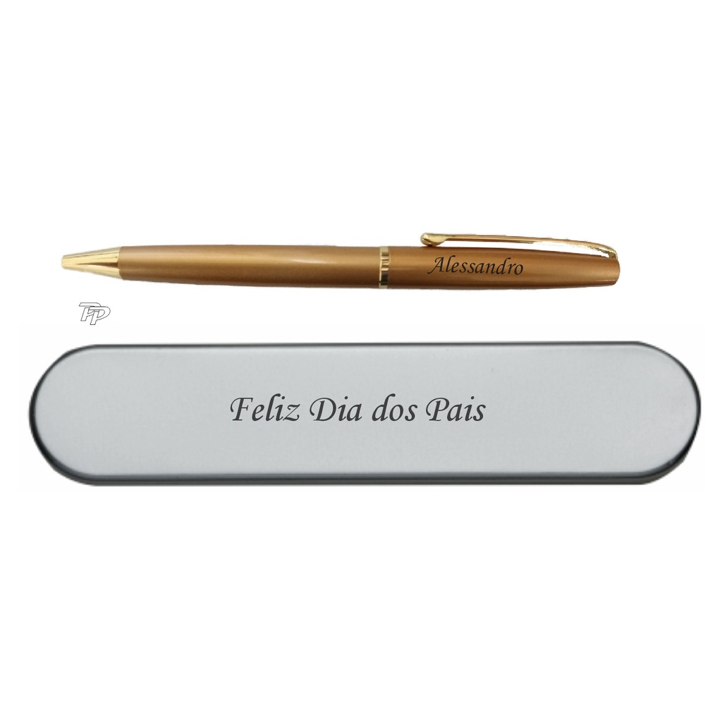 Caneta fino acabamento Dourada com estojo Personalizados