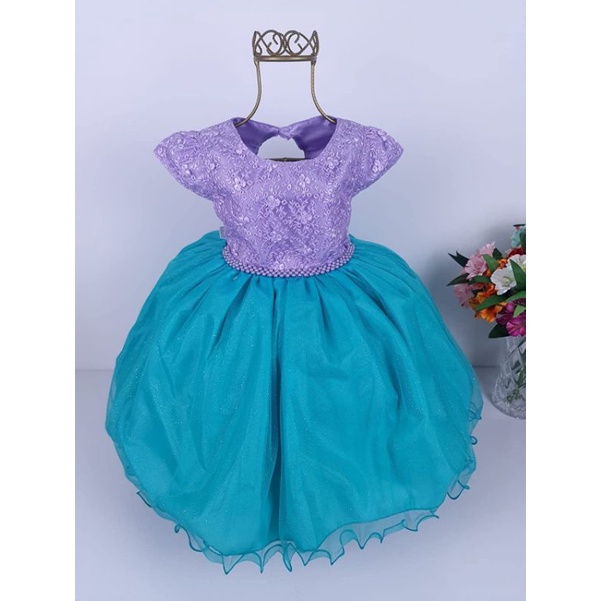 Vestido Pequena Sereia Verde Infantil Temático Ariel - festa luxo