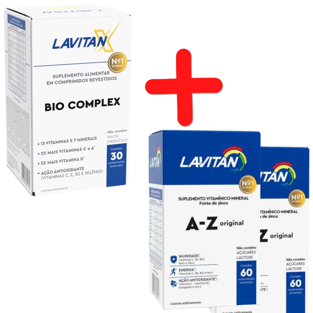 Kit 1 Lavitan X Bio Complex 30 Comprimidos + 2 Lavitan A-Z Homem 60 ...