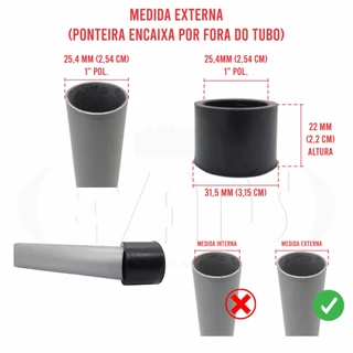 Ponteira Pé Borracha Para Cadeira Mesa 1 Pol. Externa