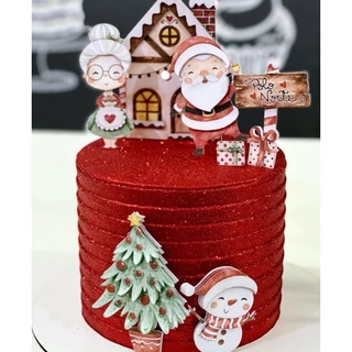 Topo Topper de Bolo Natal Aguarelado Personalizado Já no palito