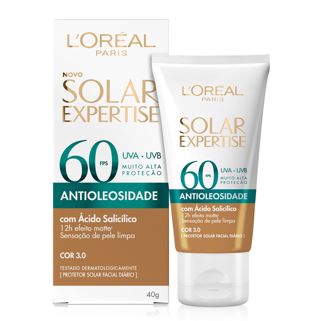 Protetor Solar Facial L'Oréal Paris Solar Expertise Antioleosidade Fps60 Com Cor, 40G