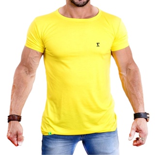 Camiseta Longline Oversized Masculina Amarela Academia Veste Perfeita Promoção