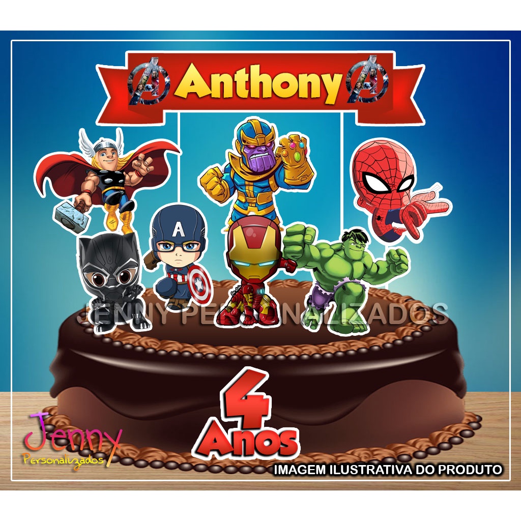 topo topper de bolo personalizado os vingadores cute | Shopee Brasil