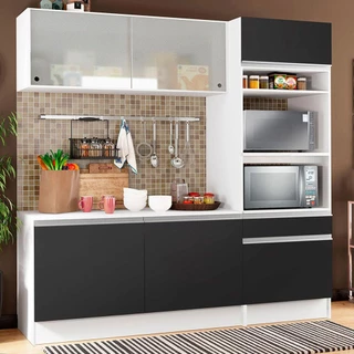 Cozinha Compacta Madesa Topazio Pop com Armário, Balcão e Tampo Branco/Preto em Oferta na Shopee