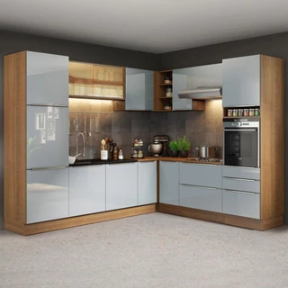Cozinha Completa de Canto Madesa Lux 526001 com Armário e Balcão - Rustic/Cinza em Oferta na Shopee