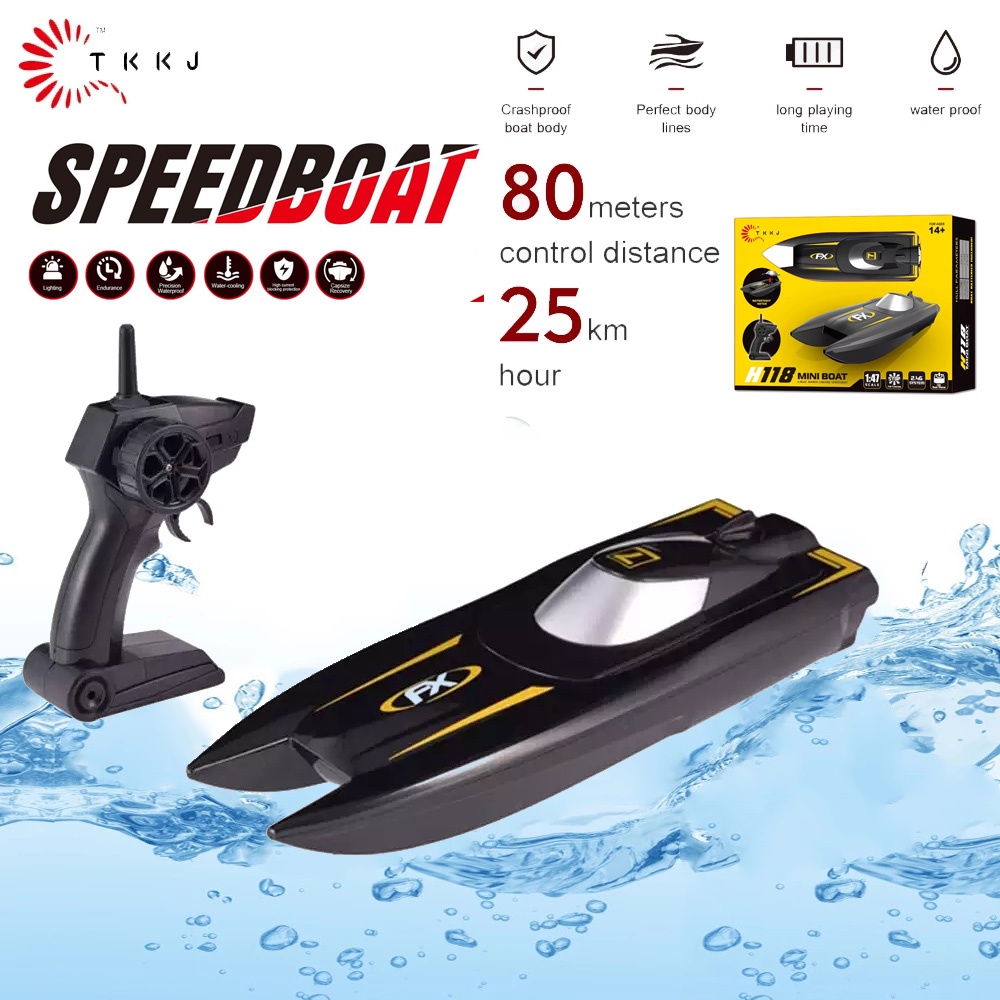 Aimiqi RC Barco Speedboat Toy Controle Remoto Mini Envio Esteerável Alta Velocidade H118 2.4G 4CH 15KM/H Presente Impermeável Para Garoto