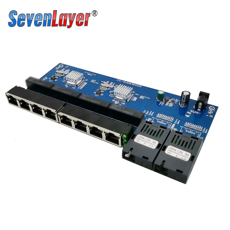 10/100/1000M Gigabit Ethernet switch Fiber Optical Media Converter PCBA 8 RJ45 UTP and 2 SC fiber Port Board 1pcs